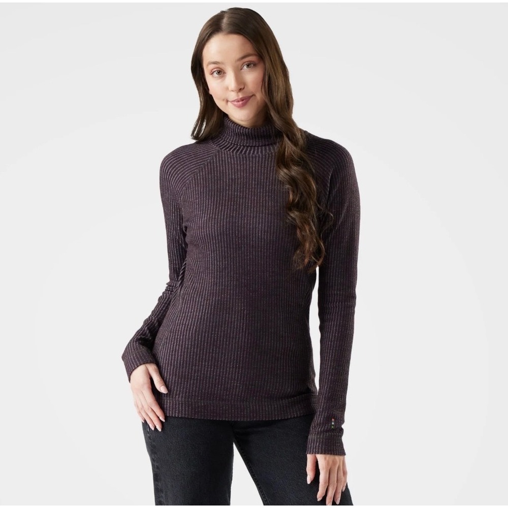 Smartwool Thermal Rib Turtleneck Women Large Violet Heather NWT Merino Wool Base